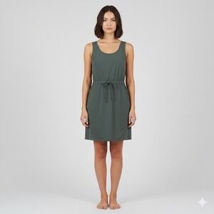 Marika Bristol Utility Drawstring Waist Sleeveless Dress Small Gray Green Sport
